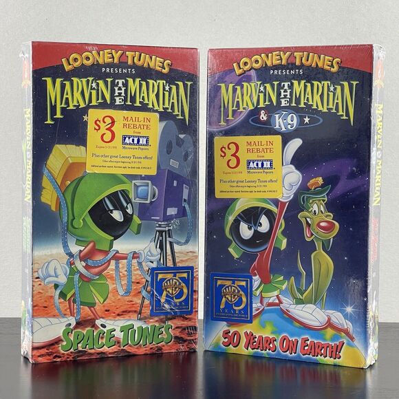 Lot of 2 VHS Marvin the Martian Space Tunes, & K-9 50 Years on Earth, New Sealed - Picture 1 of 11